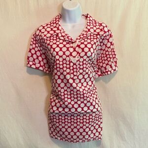 H-32 Dressbarn‎ PLUS SIZE 2X Red & White Dot Short Sleeve Pullover Blouse